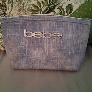 Bebe Blue Denim Cosmetic Bag w Pavé Crystal Logo